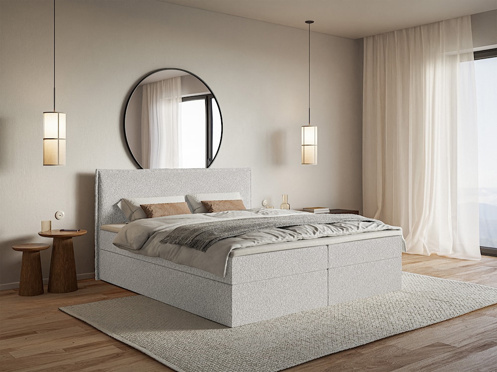 Łóżko kontynentalne 140x200 cm Softie z pojemnikami i topperem jasnoszare szenil   - zdjęcie 2