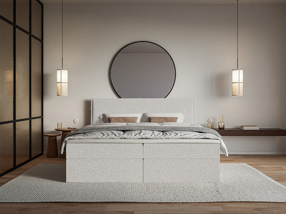 Łóżko kontynentalne 140x200 cm Softie z pojemnikami i topperem jasnoszare szenil   - zdjęcie 3