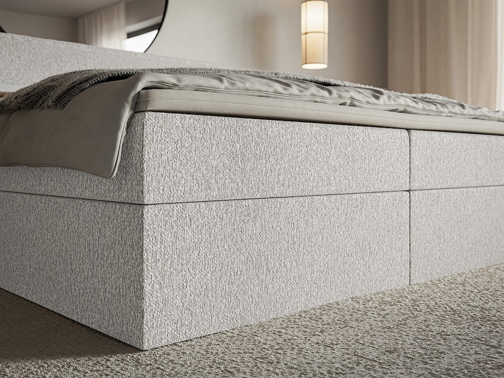 Łóżko kontynentalne 140x200 cm Softie z pojemnikami i topperem jasnoszare szenil   - zdjęcie 5