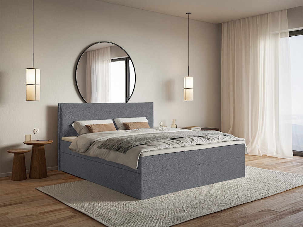 Łóżko kontynentalne 140x200 cm Softie z pojemnikami i topperem grafitowe szenil   - zdjęcie 2