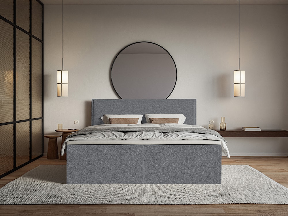 Łóżko kontynentalne 140x200 cm Softie z pojemnikami i topperem grafitowe szenil   - zdjęcie 3
