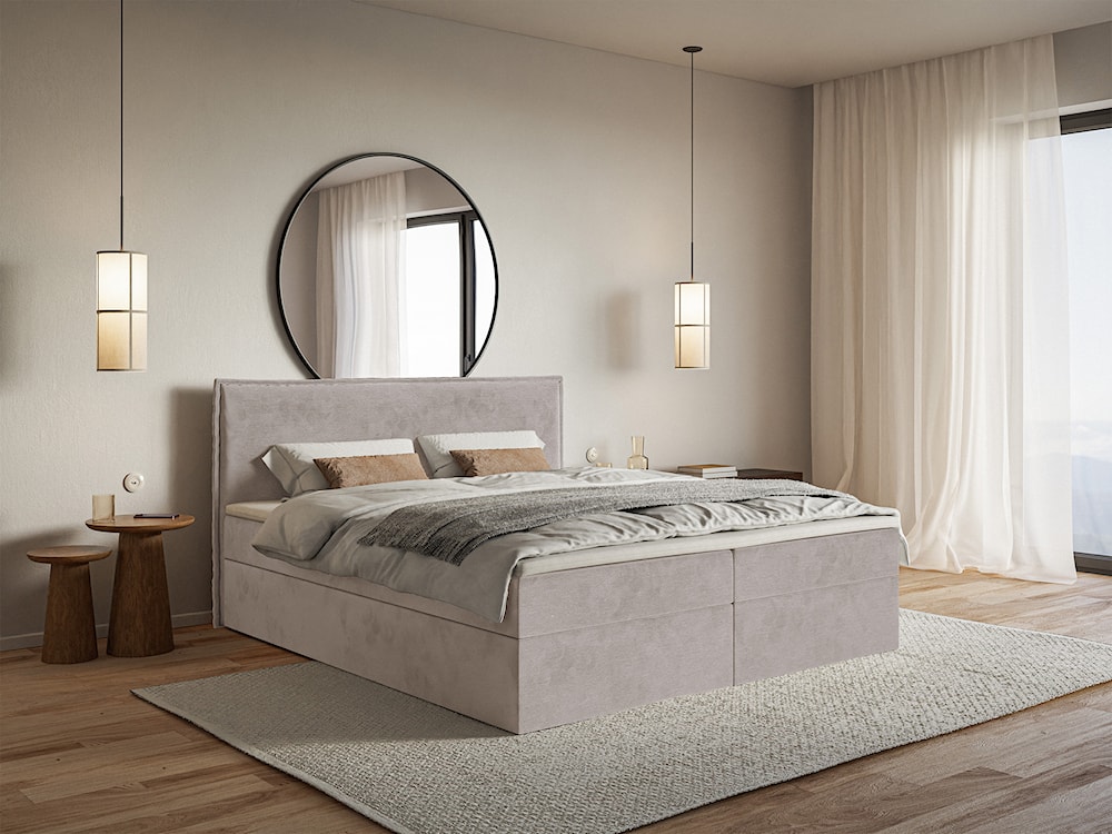 Łóżko kontynentalne 140x200 cm Softie z pojemnikami i topperem szarobrązowe welur hydrofobowy   - zdjęcie 2