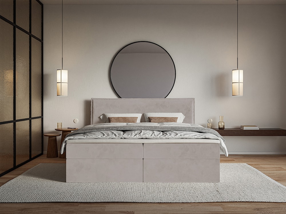 Łóżko kontynentalne 140x200 cm Softie z pojemnikami i topperem szarobrązowe welur hydrofobowy   - zdjęcie 3