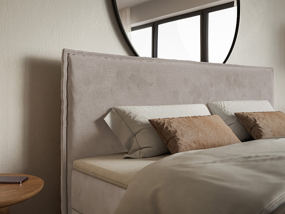 Łóżko kontynentalne 140x200 cm Softie z pojemnikami i topperem szarobrązowe welur hydrofobowy   - zdjęcie 4