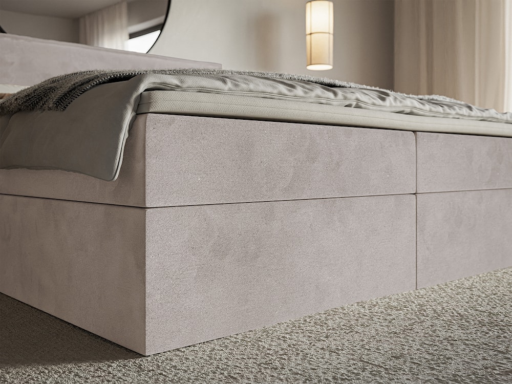 Łóżko kontynentalne 140x200 cm Softie z pojemnikami i topperem szarobrązowe welur hydrofobowy   - zdjęcie 5