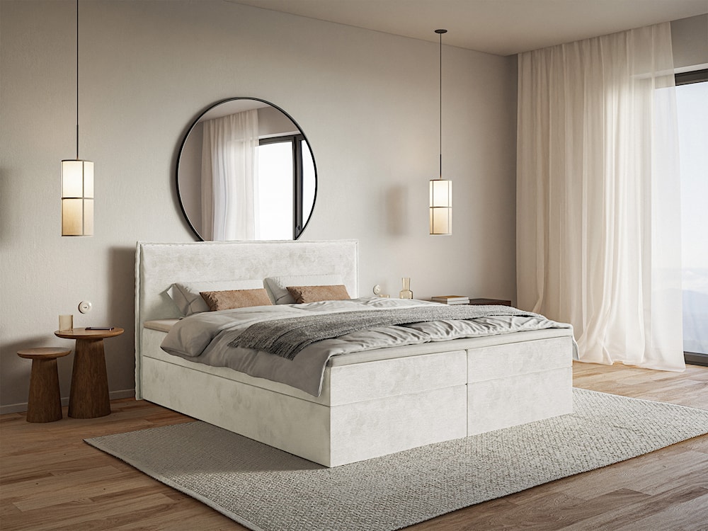 Łóżko kontynentalne 140x200 cm Softie z pojemnikami i topperem szarobeżowe welur hydrofobowy   - zdjęcie 2