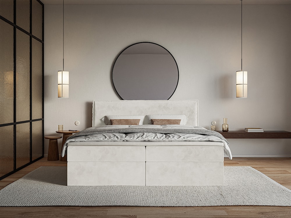 Łóżko kontynentalne 140x200 cm Softie z pojemnikami i topperem szarobeżowe welur hydrofobowy   - zdjęcie 3