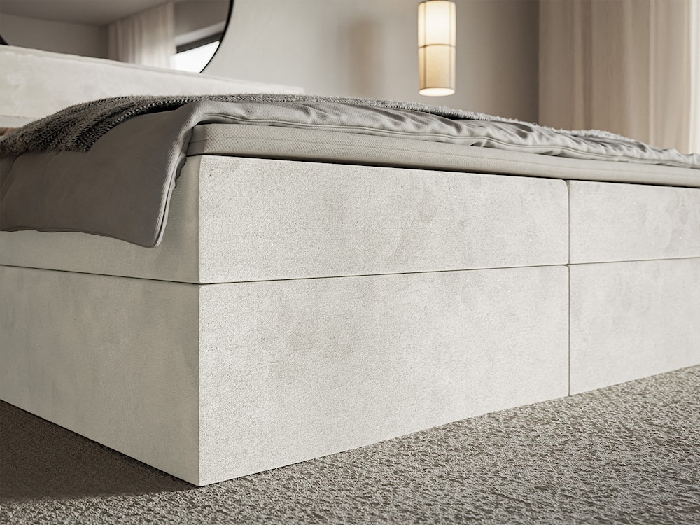 Łóżko kontynentalne 140x200 cm Softie z pojemnikami i topperem szarobeżowe welur hydrofobowy   - zdjęcie 5