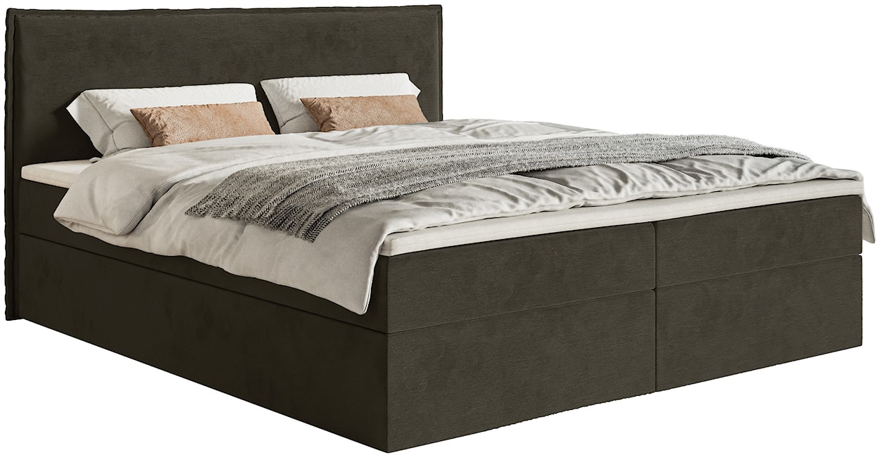 Łóżko kontynentalne 180x200 cm Softie z pojemnikami i topperem ciemnozielone welur hydrofobowy  
