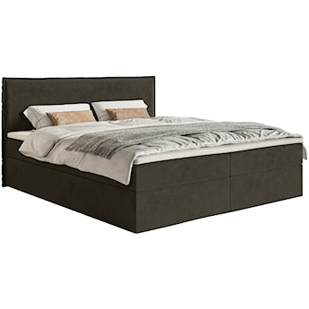 Łóżko kontynentalne 140x200 cm Softie z pojemnikami i topperem ciemnozielone welur hydrofobowy 