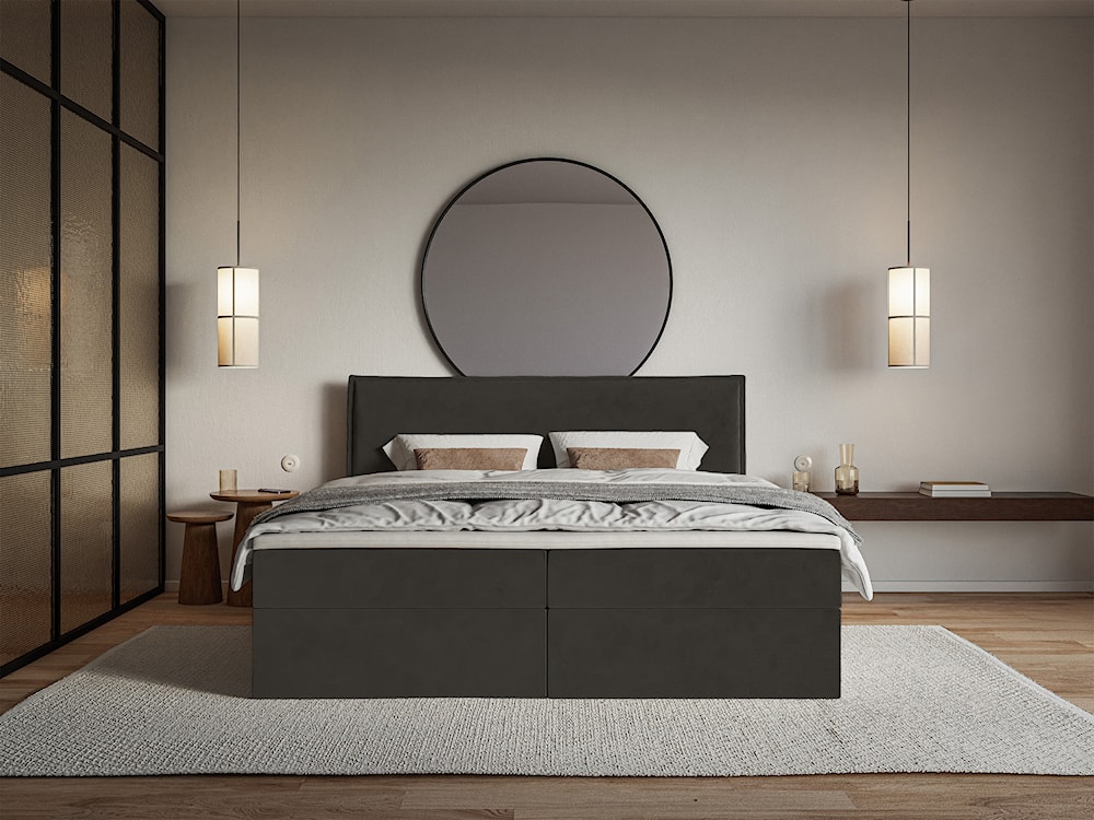 Łóżko kontynentalne 180x200 cm Softie z pojemnikami i topperem ciemnozielone welur hydrofobowy   - zdjęcie 3