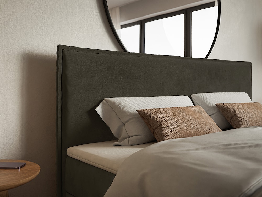 Łóżko kontynentalne 180x200 cm Softie z pojemnikami i topperem ciemnozielone welur hydrofobowy   - zdjęcie 4