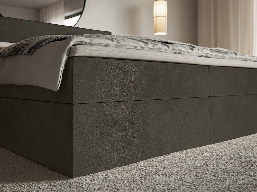 Łóżko kontynentalne 180x200 cm Softie z pojemnikami i topperem ciemnozielone welur hydrofobowy   - zdjęcie 5