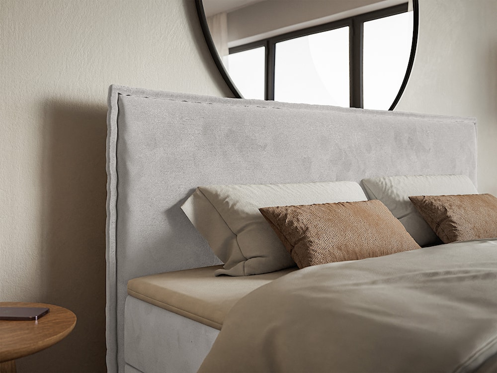 Łóżko kontynentalne 140x200 cm Softie z pojemnikami i topperem jasnoszare welur hydrofobowy   - zdjęcie 4