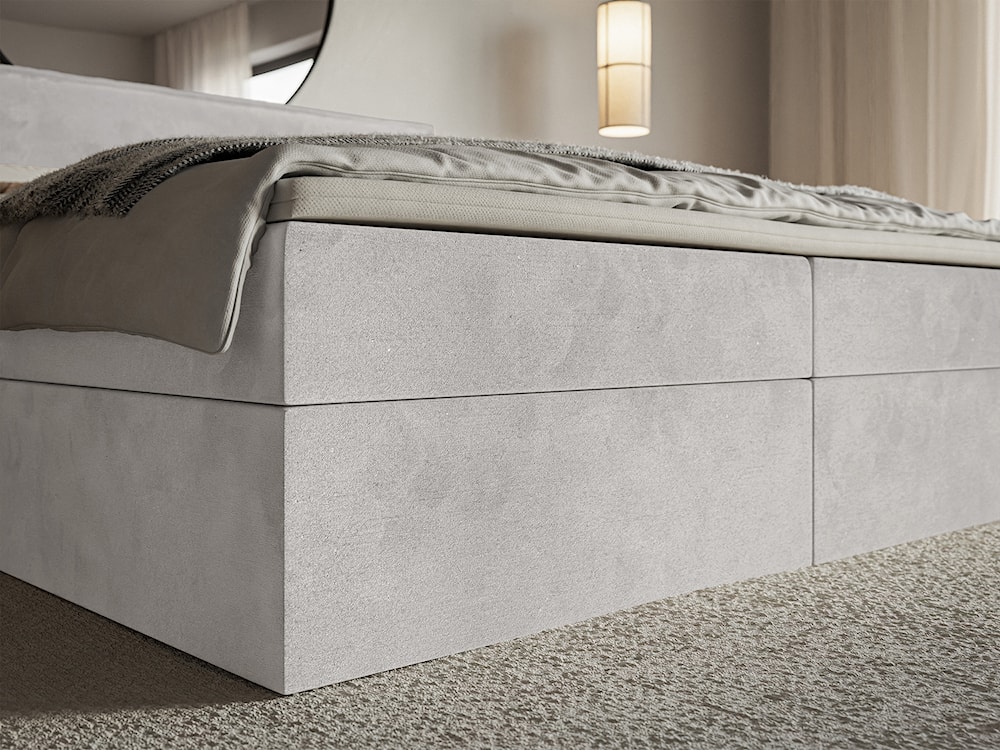 Łóżko kontynentalne 140x200 cm Softie z pojemnikami i topperem jasnoszare welur hydrofobowy   - zdjęcie 5