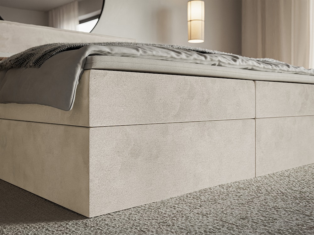 Łóżko kontynentalne 140x200 cm Softie z pojemnikami i topperem beżowe welur hydrofobowy   - zdjęcie 5