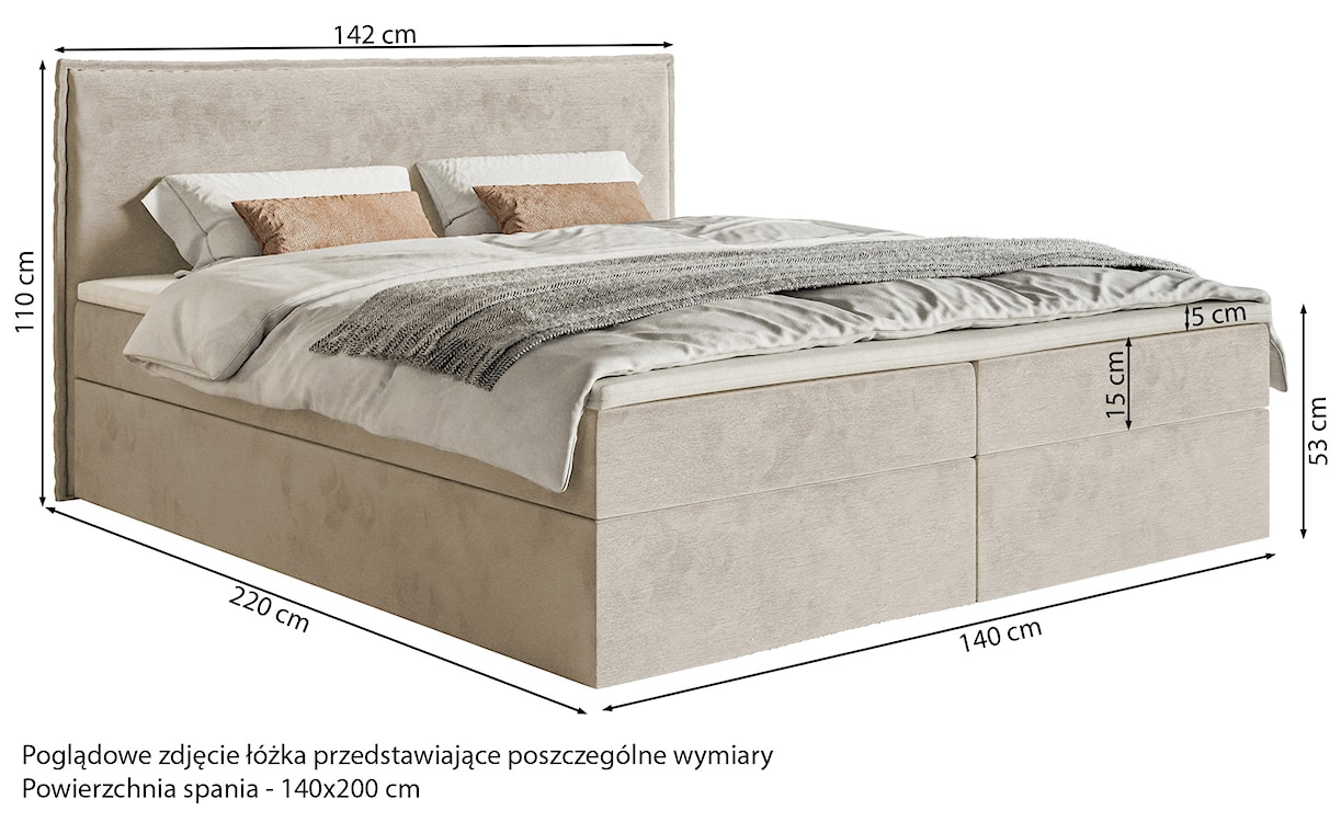 Łóżko kontynentalne 140x200 cm Softie z pojemnikami i topperem jasnoszare welur hydrofobowy   - zdjęcie 7