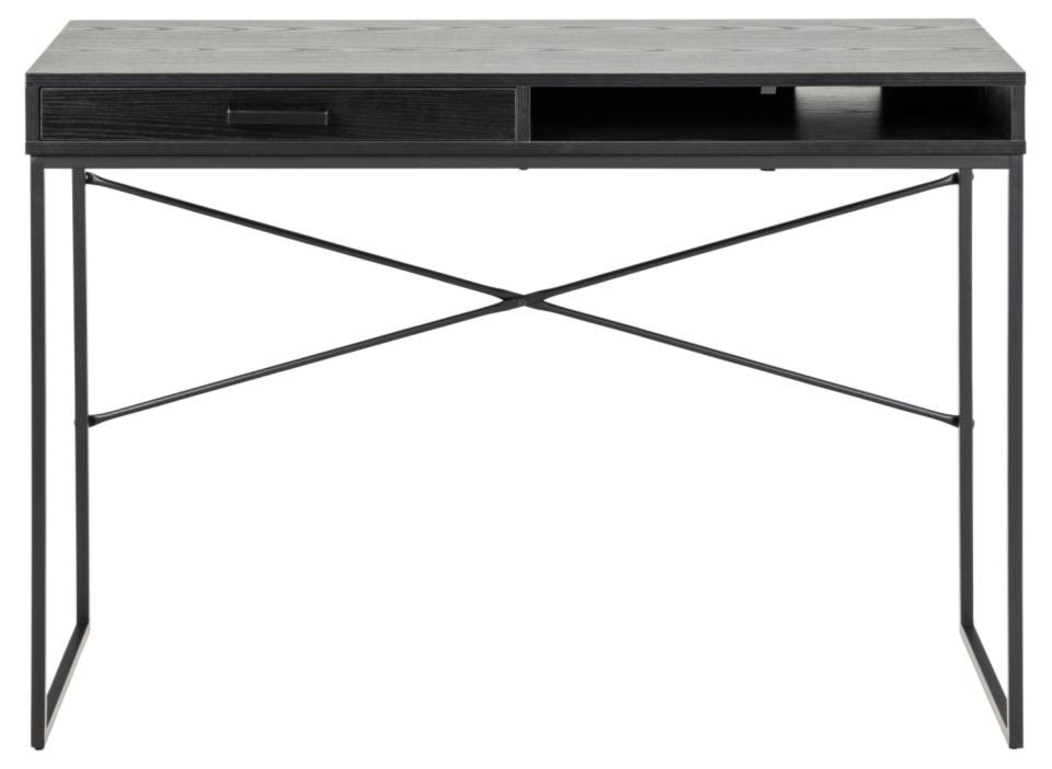 Biurko Krapina jesion czarny z szufladą i półką na metalowej podstawie 110x45  - zdjęcie 2