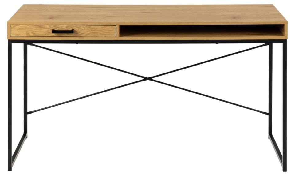 Biurko Krapina dąb dziki z szufladą i półką na metalowej podstawie 140x58  - zdjęcie 2