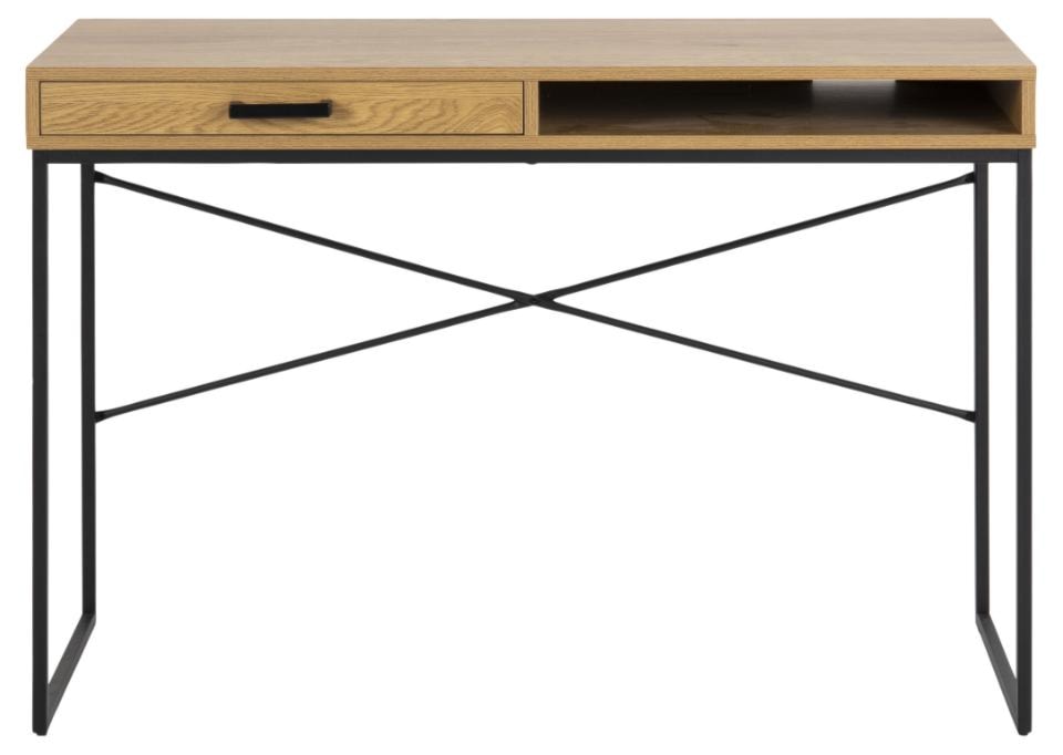 Biurko Krapina dąb dziki z szufladą i półką na metalowej podstawie 110x45  - zdjęcie 2