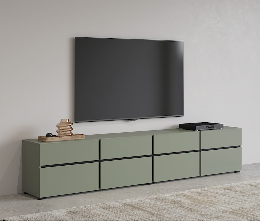 Komoda Kruzoe 48 cm z czterema szufladami i czterema szafkami zielona  - zdjęcie 3