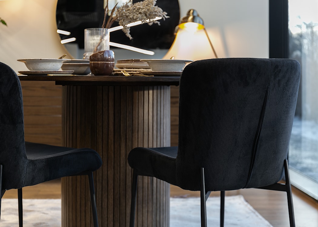 Krzesło tapicerowane Neul antracytowy sztruks na czarnych nogach  - zdjęcie 7