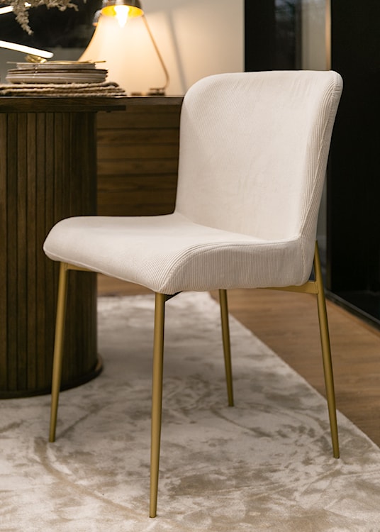 Krzesło tapicerowane Neul kremowy sztruks na złotych nogach  - zdjęcie 4