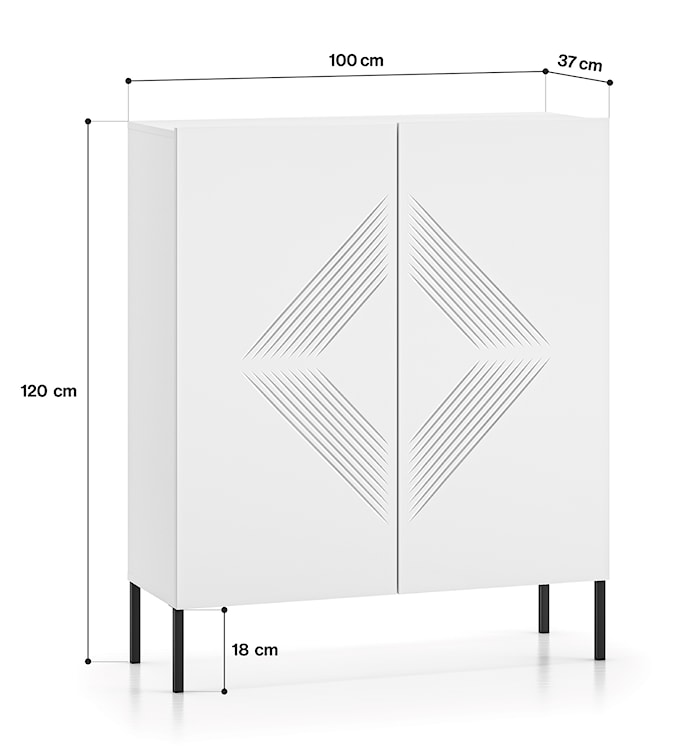 Komoda wysoka Nebbato dwudrzwiowa biała z czarnymi nóżkami  - zdjęcie 7