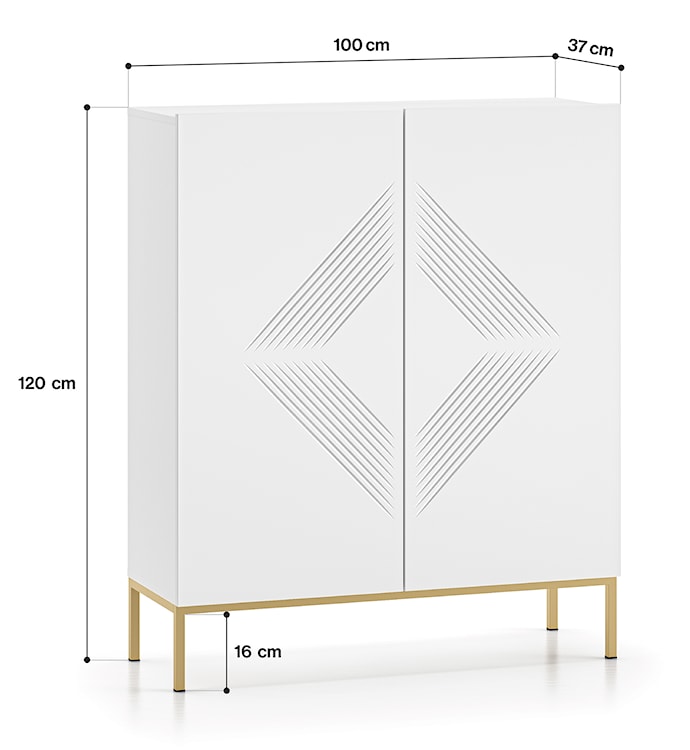 Komoda wysoka Nebbato dwudrzwiowa biała ze złotym stelażem  - zdjęcie 7
