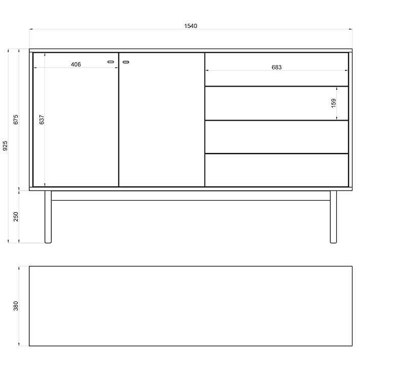 Komoda dwudrzwiowa Olar z czterema szufladami 154 cm Orzech Carini naturalny  - zdjęcie 8