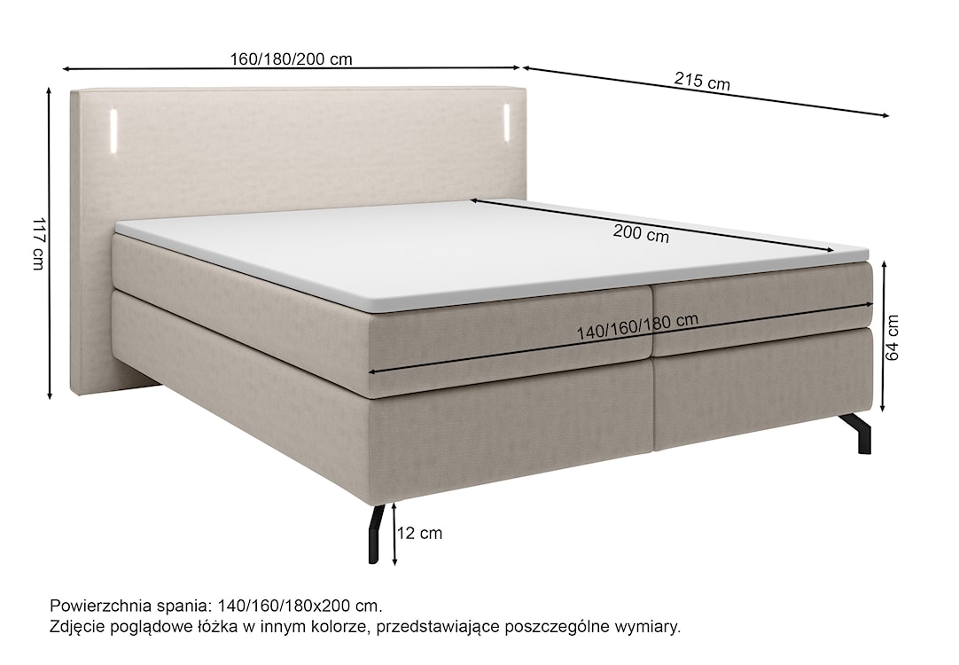 Łóżko kontynentalne Lanco 160x200 cm z topperem szary welur  - zdjęcie 4