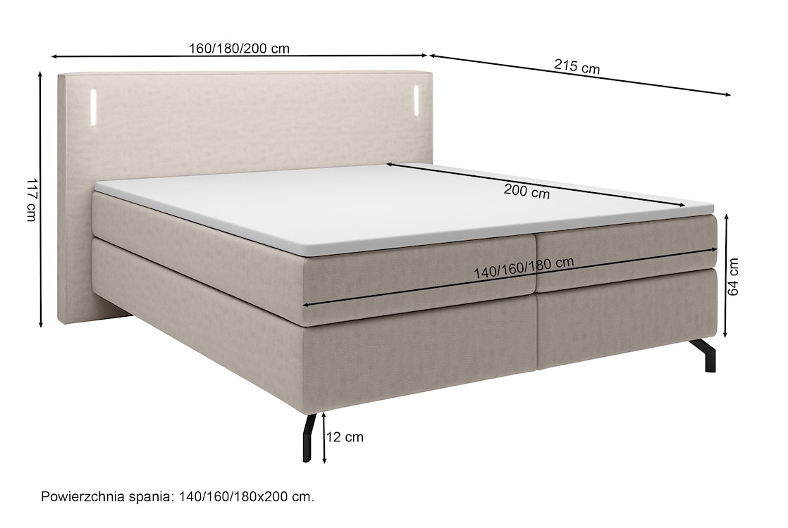 Łóżko kontynentalne Lanko 160x200 cm z topperem jasnobeżowy welur  - zdjęcie 4