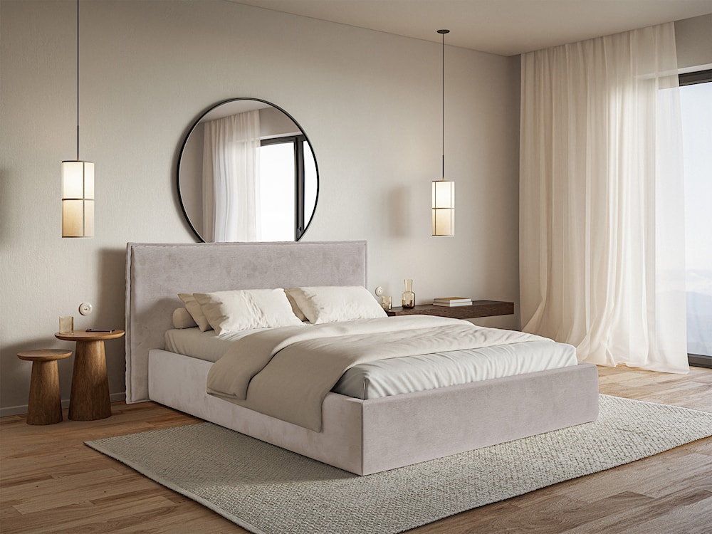 Łóżko tapicerowane 160x200 cm Softie z pojemnikiem szarobrązowe welur hydrofobowy stelaż metalowy  - zdjęcie 2