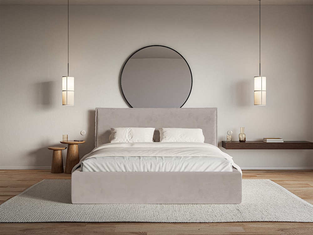Łóżko tapicerowane 160x200 cm Softie z pojemnikiem szarobrązowe welur hydrofobowy stelaż metalowy  - zdjęcie 3