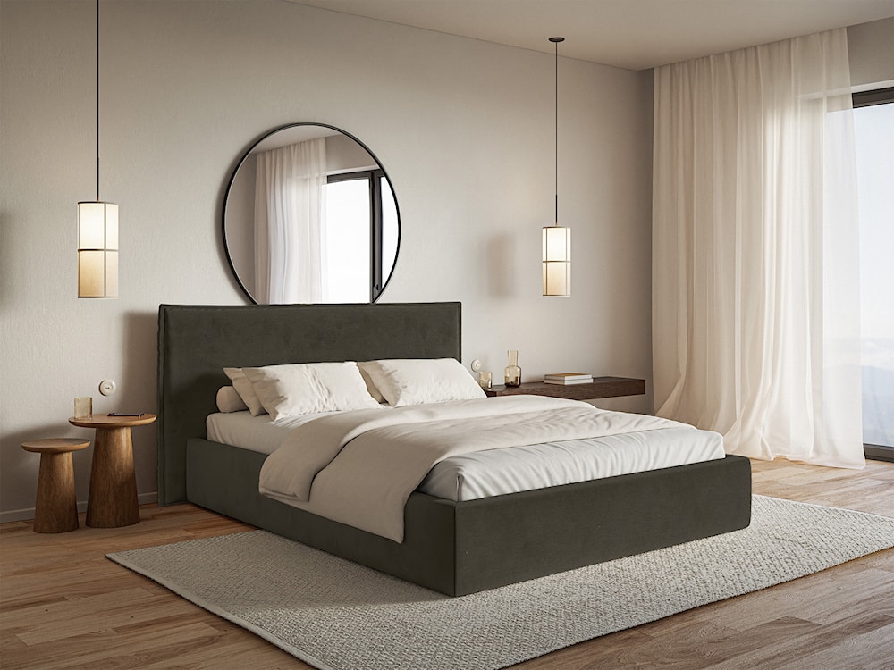Łóżko tapicerowane 160x200 cm Softie z pojemnikiem ciemnozielone welur hydrofobowy stelaż metalowy  - zdjęcie 2