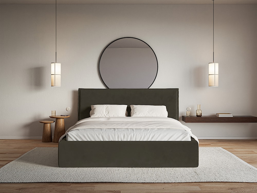 Łóżko tapicerowane 160x200 cm Softie z pojemnikiem ciemnozielone welur hydrofobowy stelaż metalowy  - zdjęcie 3
