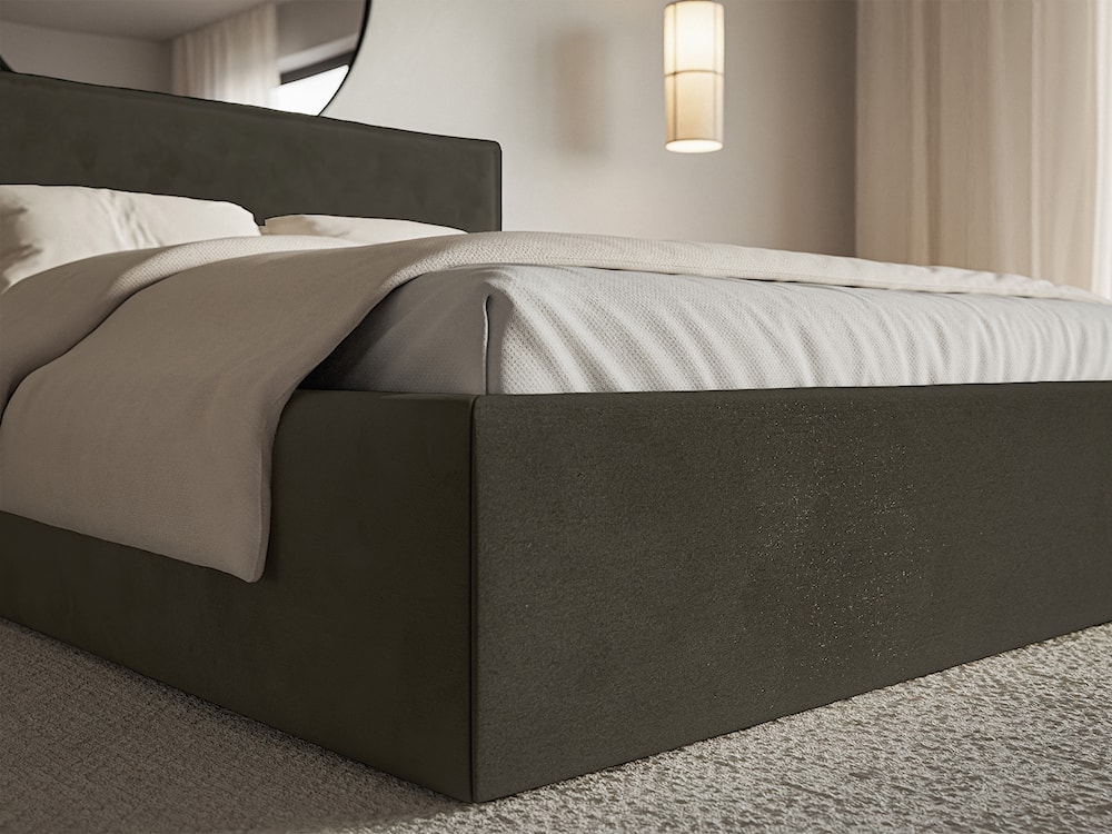 Łóżko tapicerowane 160x200 cm Softie z pojemnikiem ciemnozielone welur hydrofobowy stelaż metalowy  - zdjęcie 5