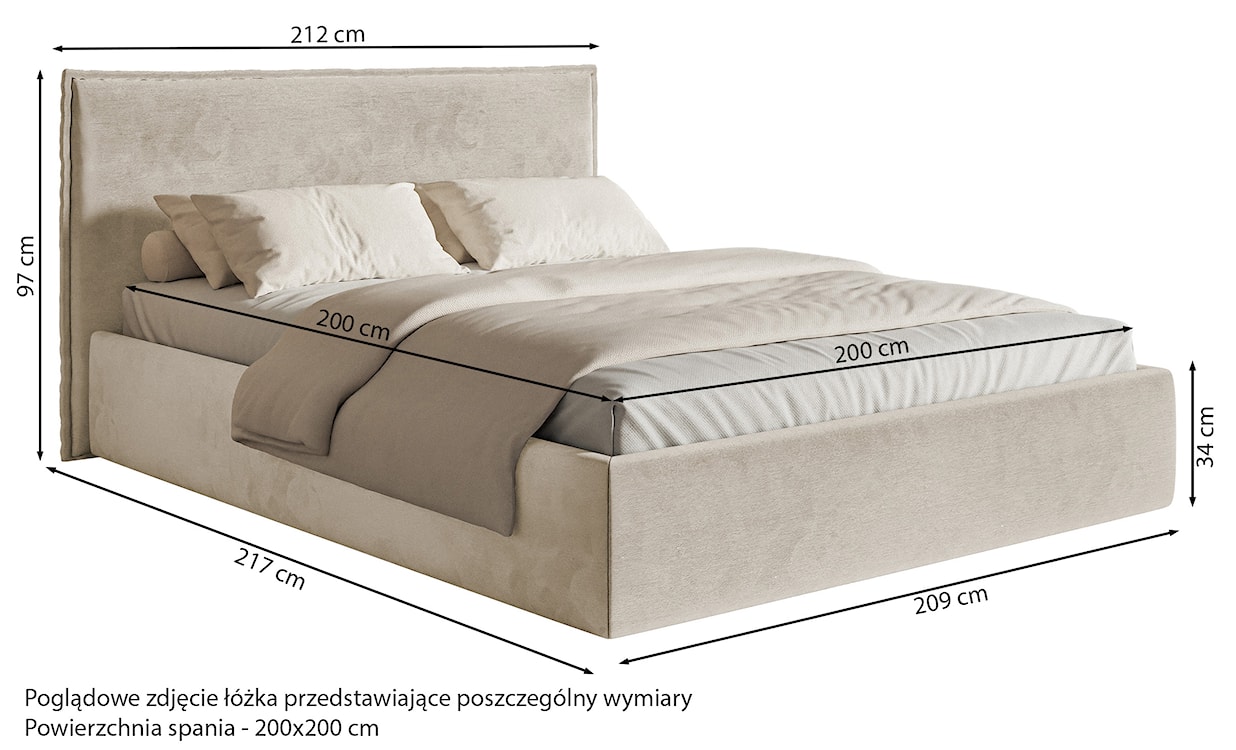 Łóżko tapicerowane 200x200 cm Softie Slim z pojemnikiem jasnoszarobrązowe welur hydrofobowy stelaż metalowy  - zdjęcie 7