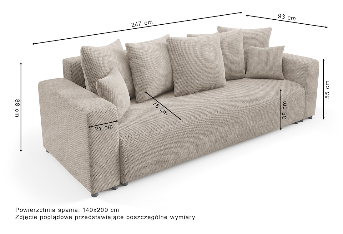 Kanapa rozkładana trzyosobowa Laria z pojemnikiem szarobeżowa szenil hydrofobowy  - zdjęcie 8