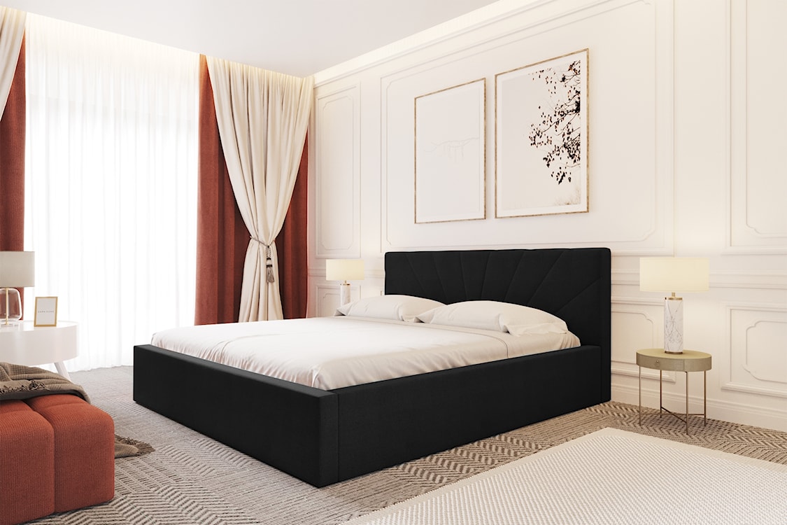 Łóżko tapicerowane 160x200 cm Mandrella z pojemnikiem stelaż metalowy czarne  - zdjęcie 2