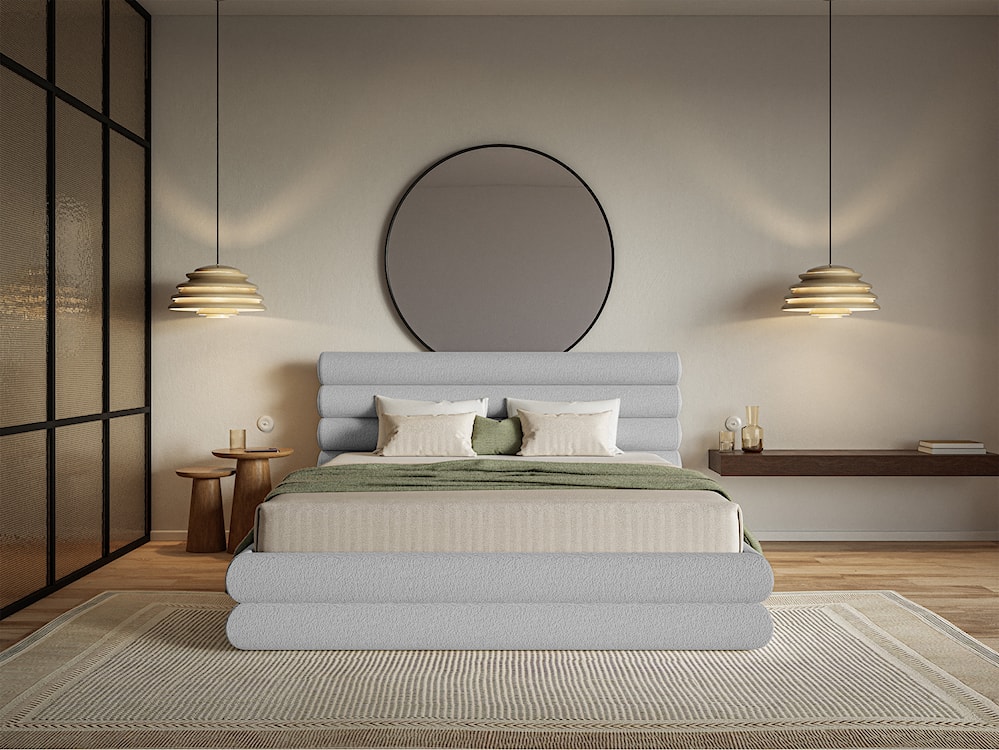 Łóżko tapicerowane 160x200 cm Buffalino z pojemnikiem stelaż metalowy jasnoszare boucle  - zdjęcie 2