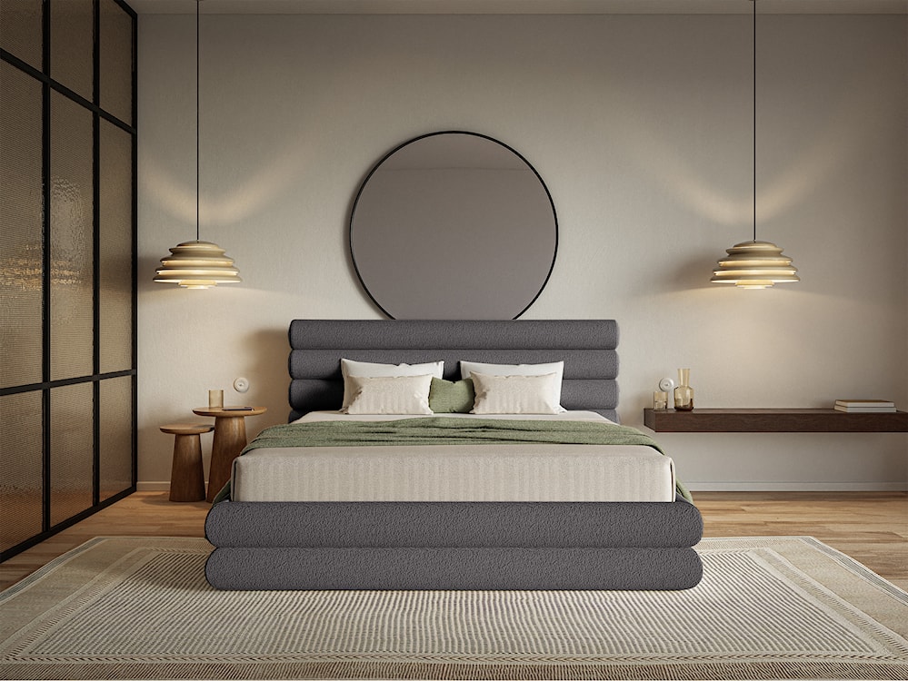 Łóżko tapicerowane 160x200 cm Buffalino z pojemnikiem stelaż metalowy ciemnoszare boucle  - zdjęcie 2