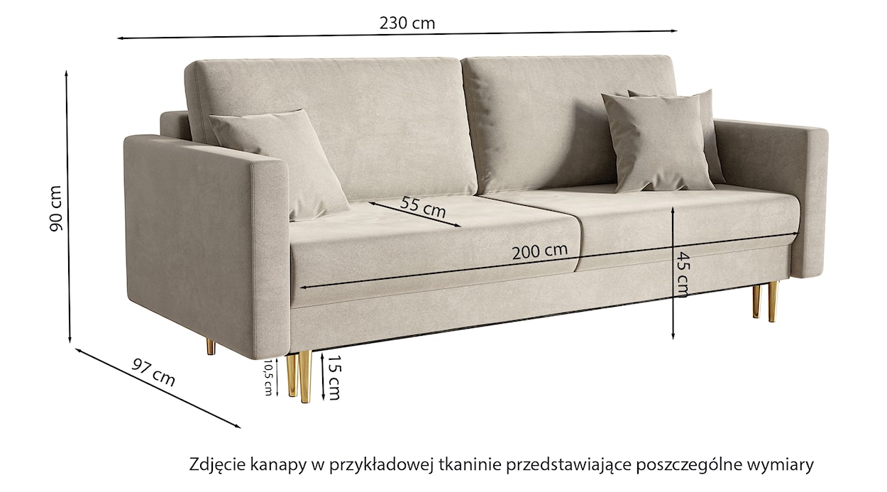 Kanapa rozkładana trzyosobowa Valico ciemnobeżowa boucle nogi złote  - zdjęcie 6