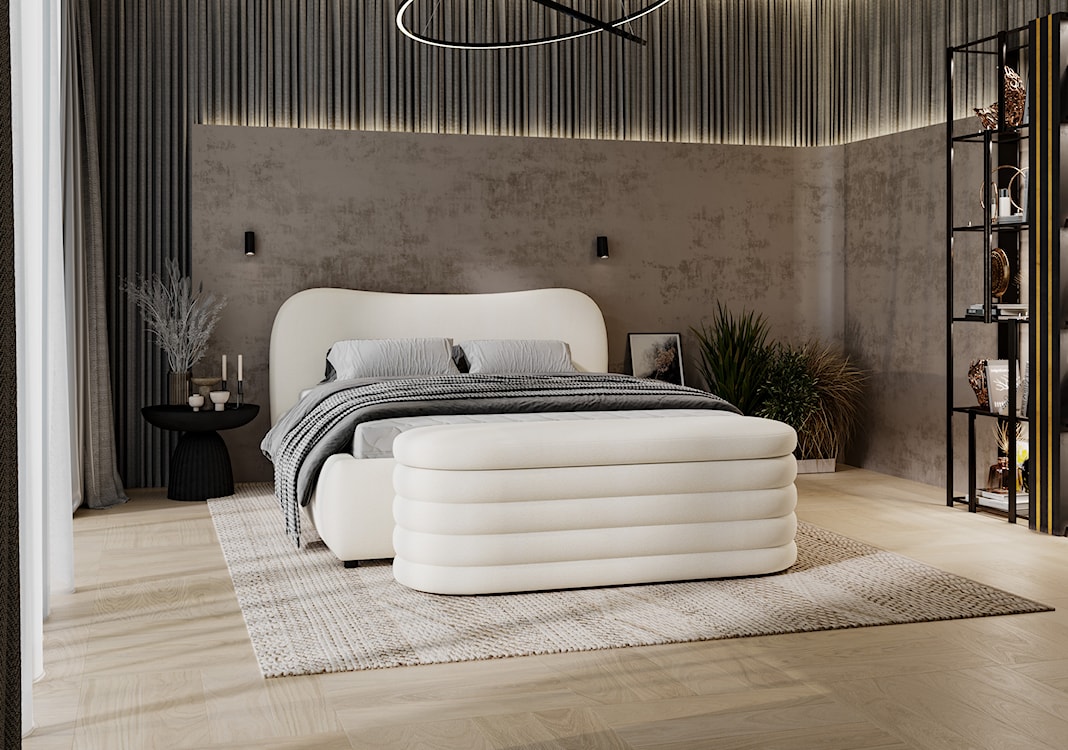 Łóżko tapicerowane 140x200 cm Lumeno z pojemnikiem białe boucle  - zdjęcie 2
