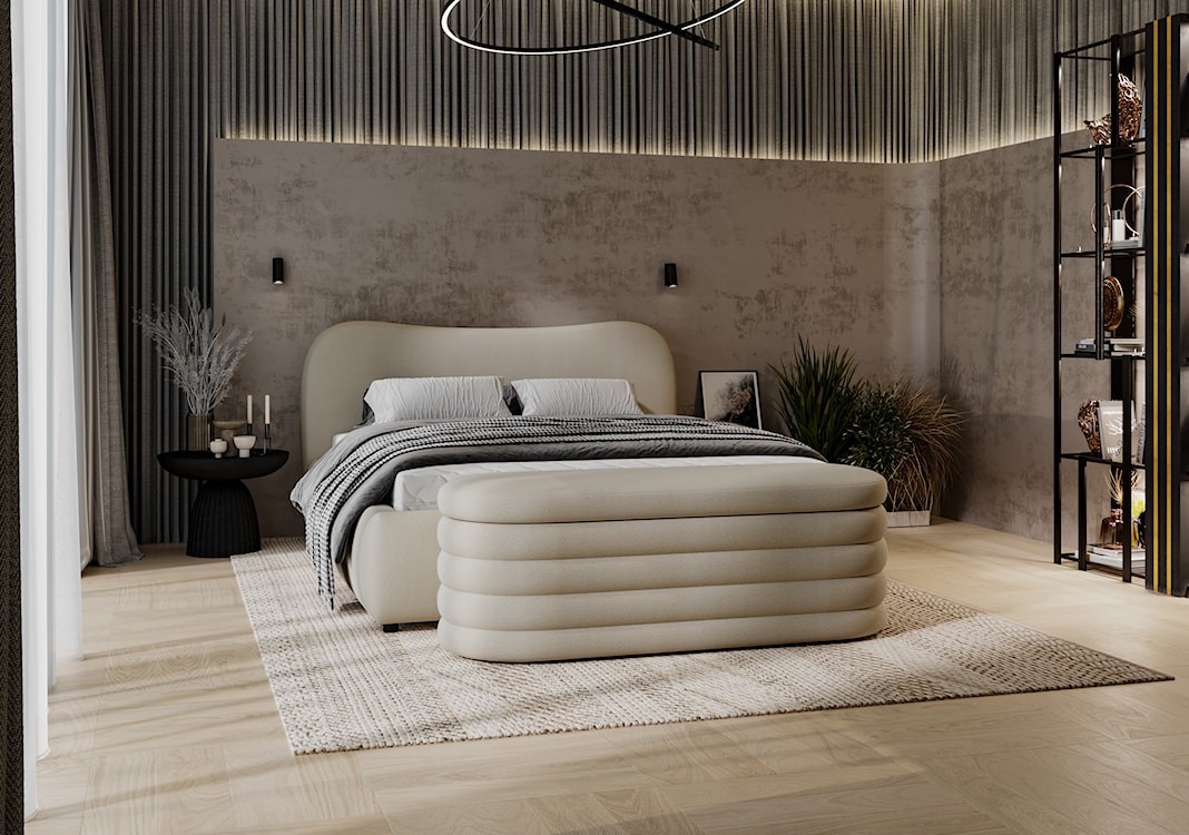 Łóżko tapicerowane 160x200 cm Lumeno z pojemnikiem jasnobeżowe boucle  - zdjęcie 2