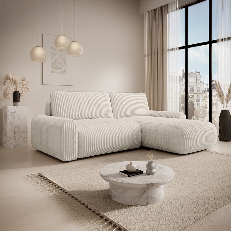 Narożnik z funkcją spania Lelu L-kształtny uniwersalny z pojemnikiem kremowy sztruks  - zdjęcie 2