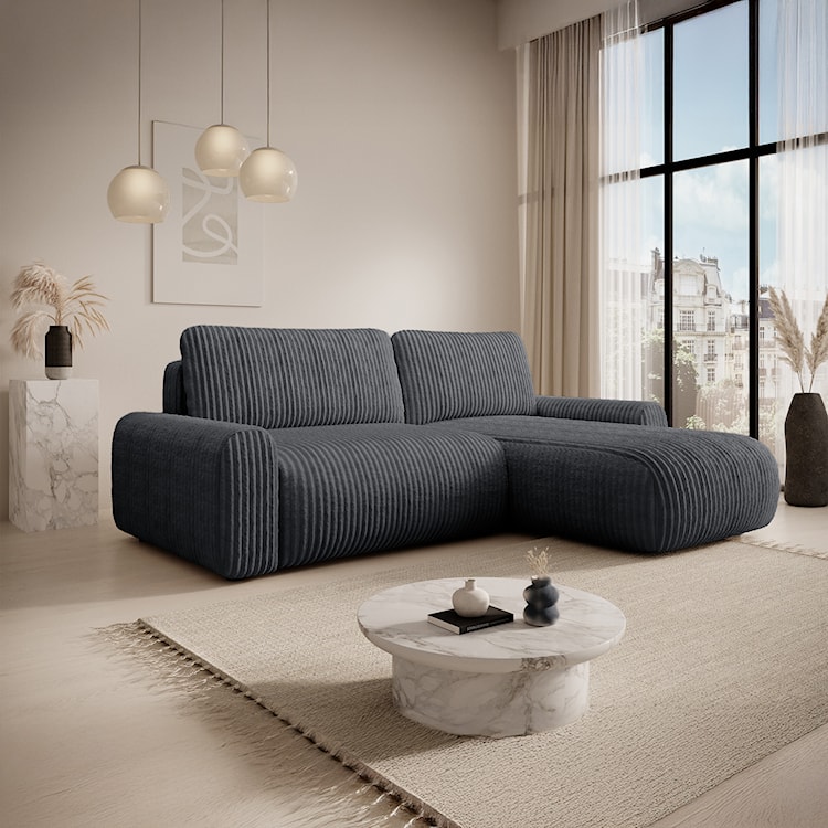 Narożnik z funkcją spania Lelu L-kształtny uniwersalny z pojemnikiem ciemnoszary sztruks  - zdjęcie 2