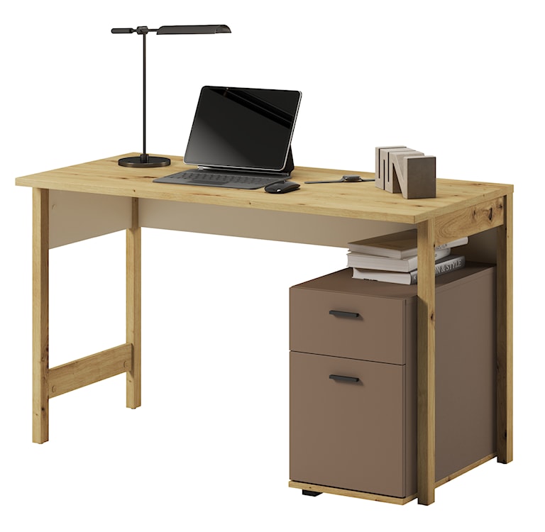 Biurko młodzieżowe Lenny z kontenerkiem dąb artisan, beż, truflowy  - zdjęcie 3