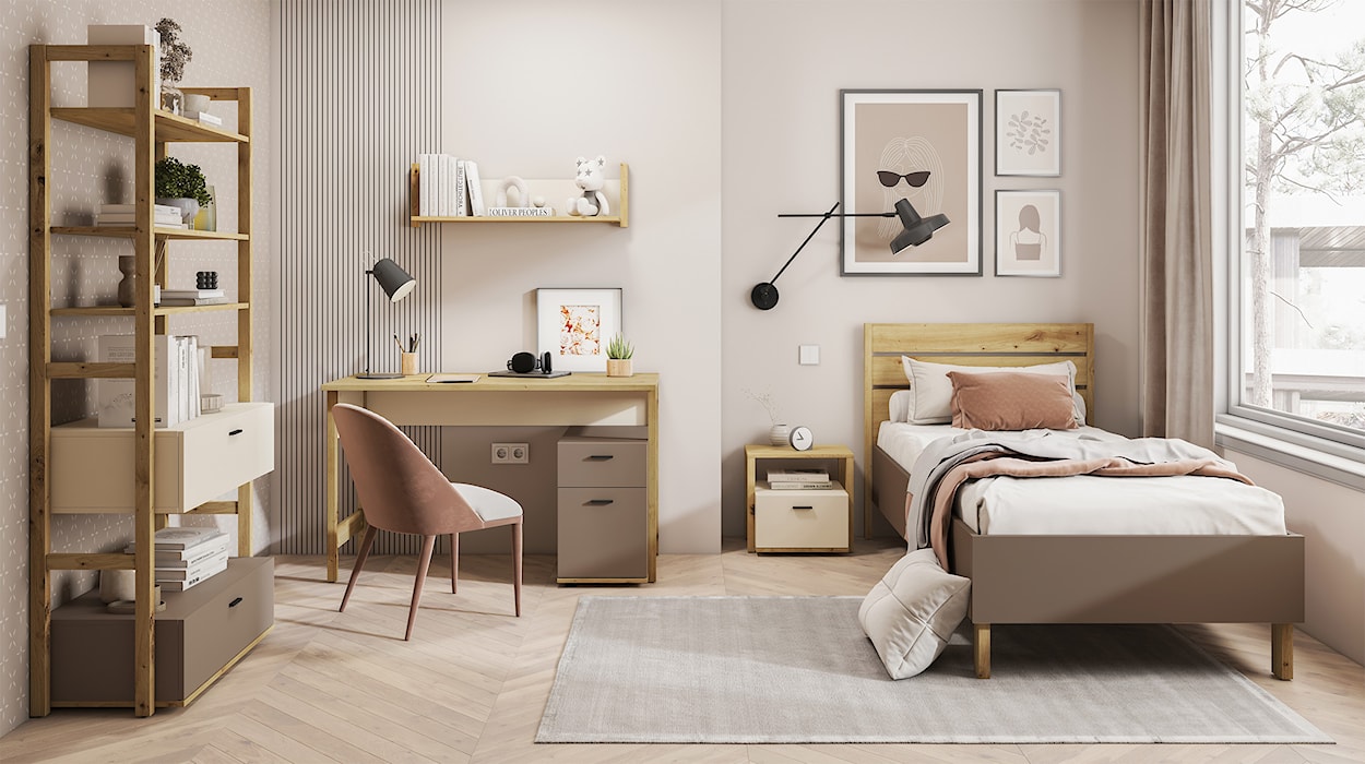 Łóżko młodzieżowe Lenny 132 cm dąb artisan, beż, truflowy  - zdjęcie 3