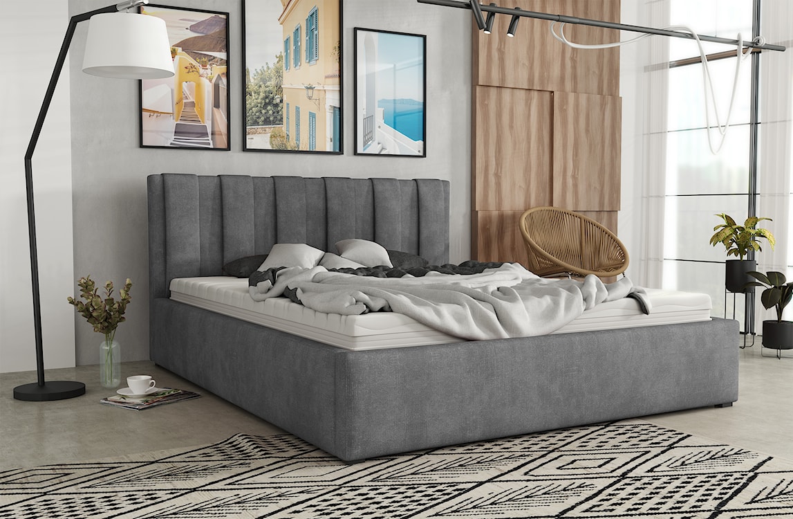 Łóżko tapicerowane 160x200 cm Walence szare welur hydrofobowy  - zdjęcie 2